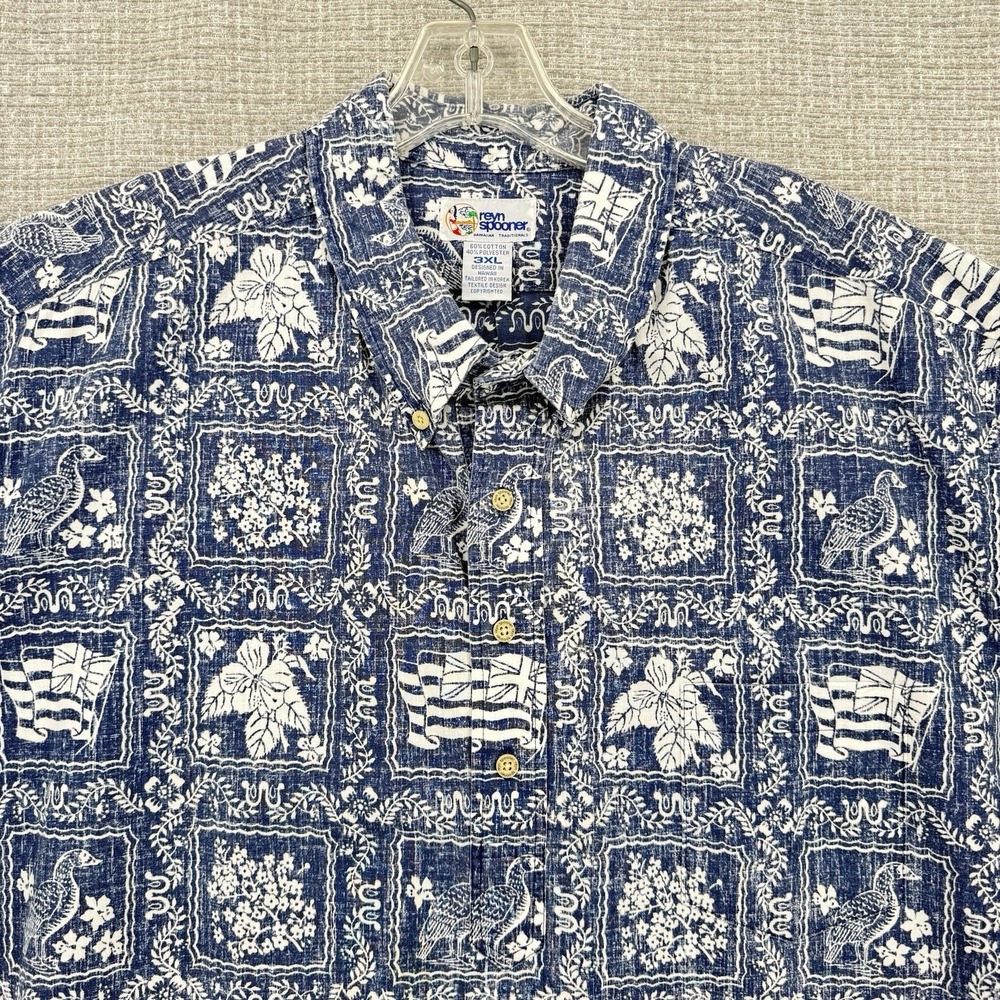 Y2K Reyn Spooner Sz 3XL Navy Blue Lahaina Sailor Pullover‎ Shirt Hawaiian Crisp